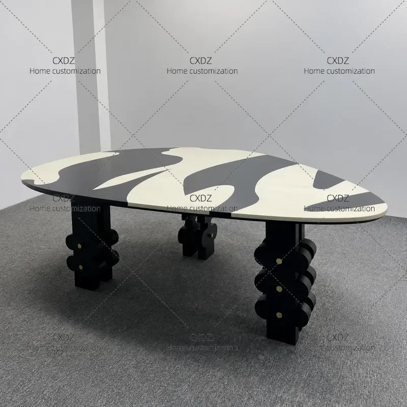 Medieval Style Solid Wood Hand Painted Dining Table Retro Home Living Room Creative Art Simple Negotiation Table