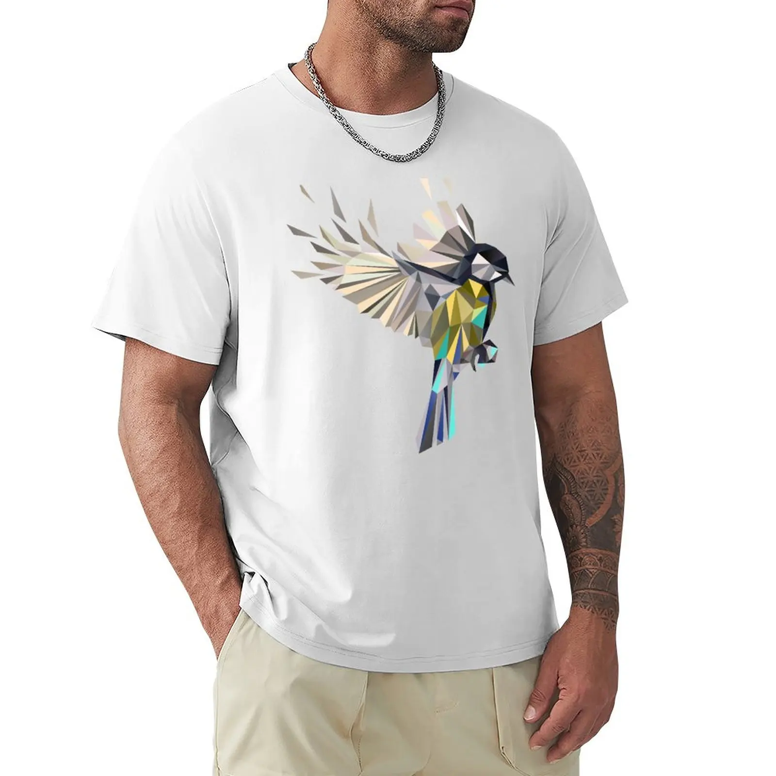 Flying Songbird Cyanistes Caeruleus / Bluetit Bird - white T-shirt boys animal print sublime quick-drying mens clothing