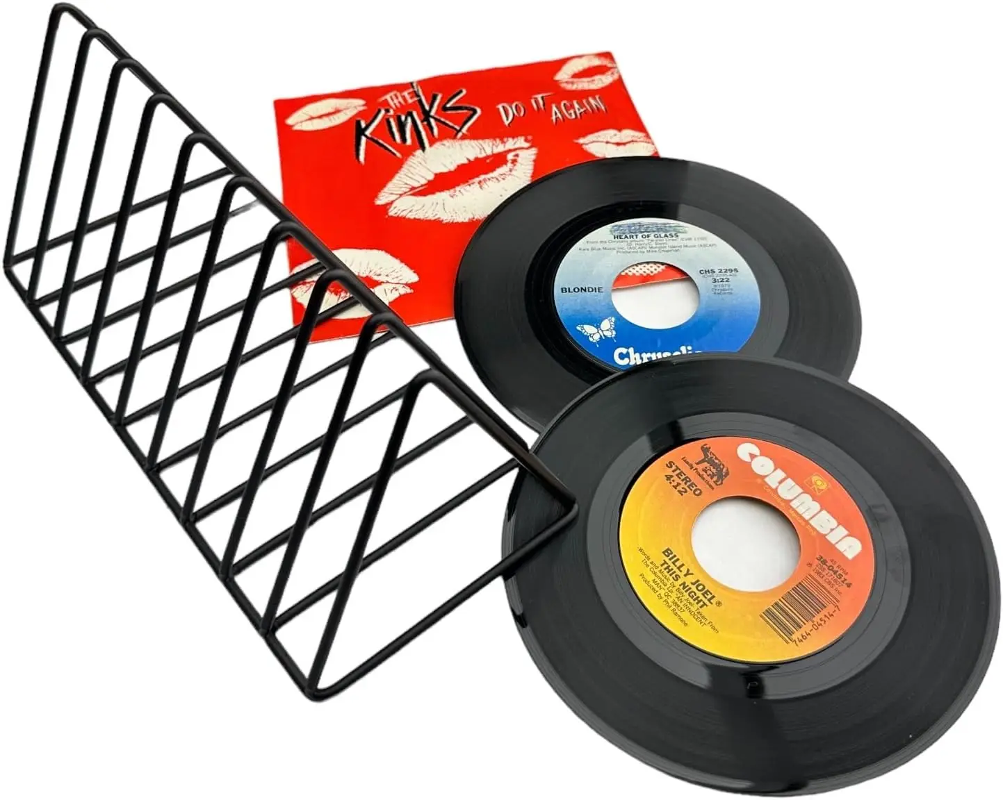 

45rpm Vinyl Record Storage Rack - Premium 7inch Holder Stand Metal Wire Display Holds up to 50 Album Lp's - Simple and Contempor