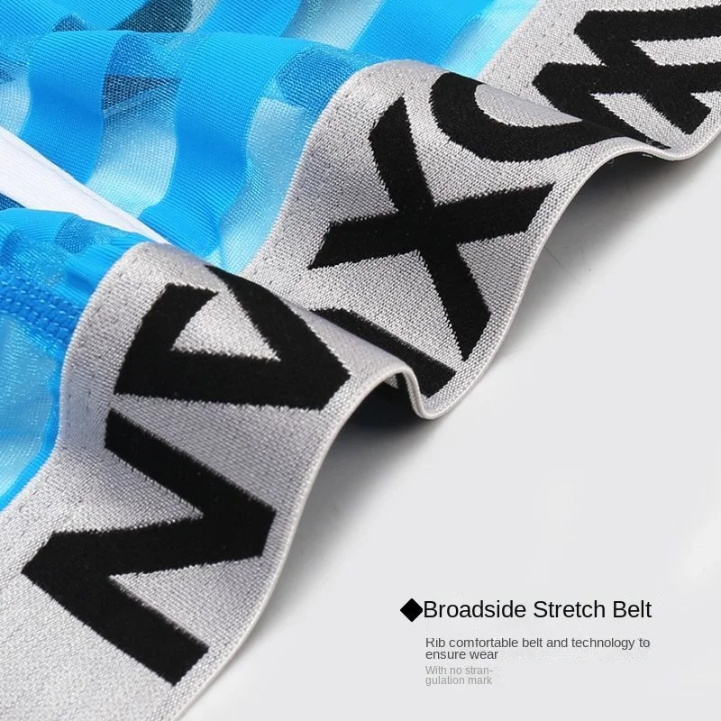 Mens Low Rise Sheer Mesh Boxer Briefs Striped Ice Silk Underwear Thin See Through U Pouch Lingerie Comfortable Sexy Underpants