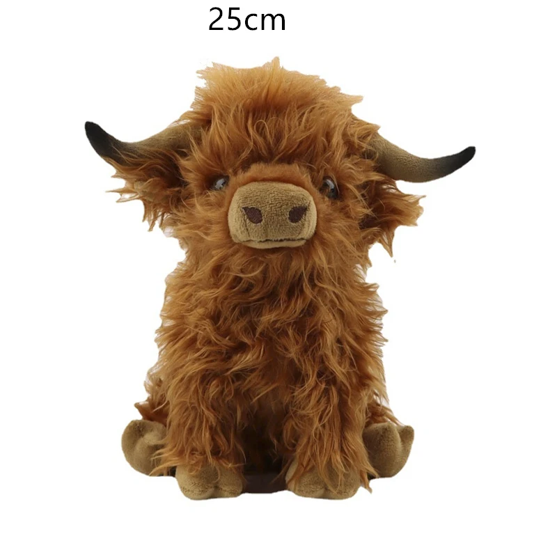 CYISONAL Hooglandkoe knuffels knuffel pluizige stier dierenpop zacht cadeau voor kinderen jongens meisjes, 10 inch hoog