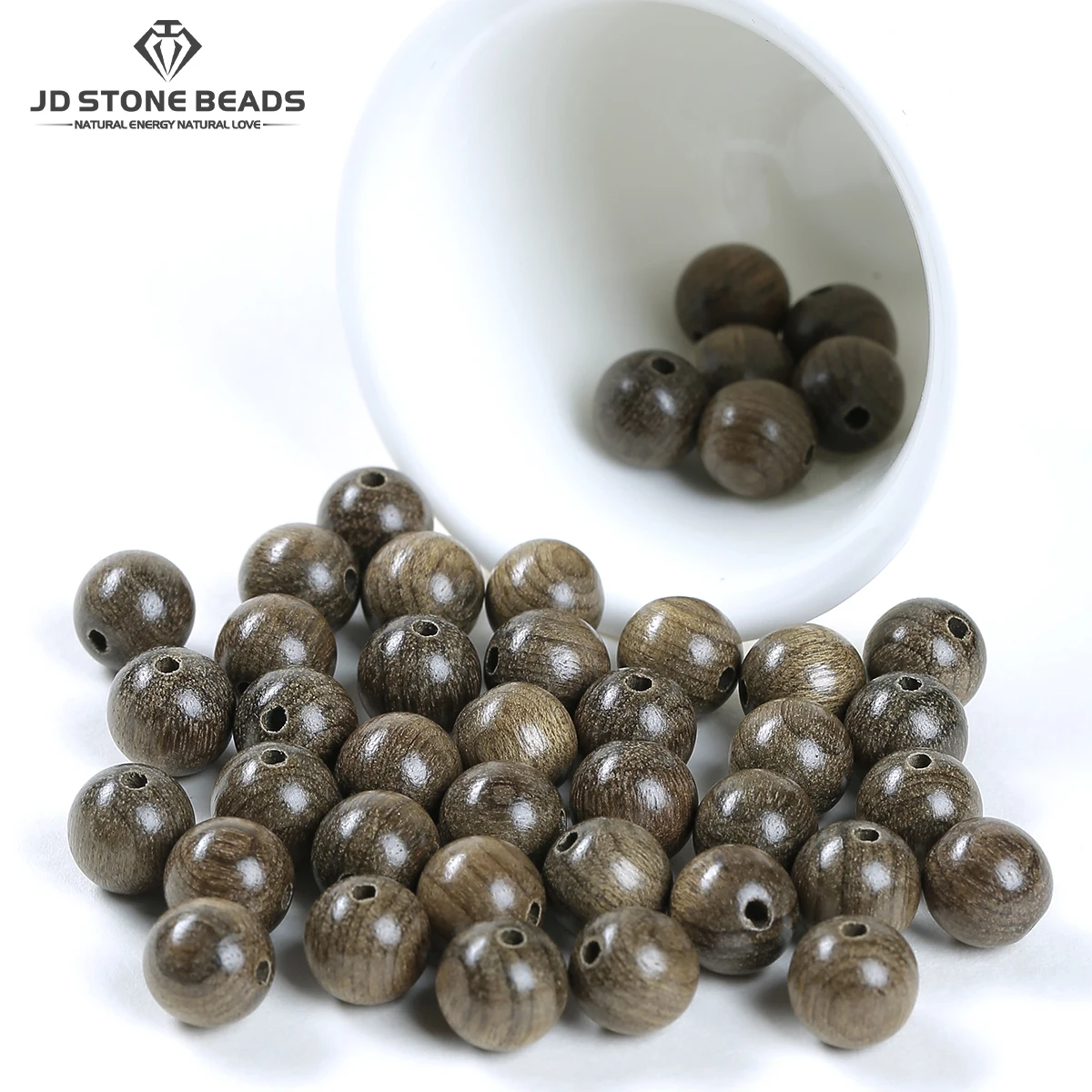 Polished Natural Buried Wood Round Beads Dark Weathered Hardwood Drilled Beads for Handmade Jewelry Craft Accessories