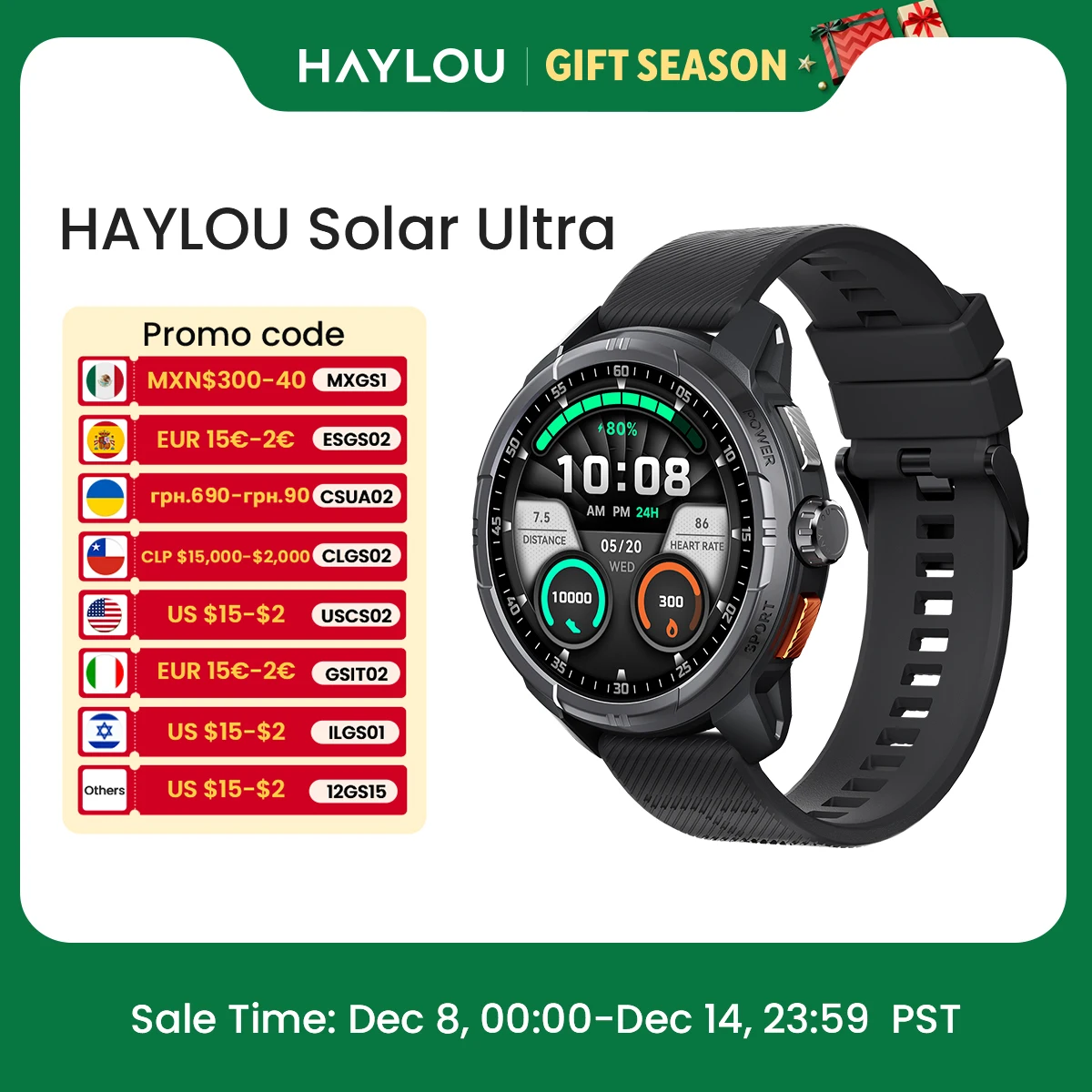 HAYLOU Solar Ultra GPS Smartwatch 1.6” AMOLED Display 5ATM Waterproof Built-in GPS Bluetooth Phone Calls Sports Smart Watch