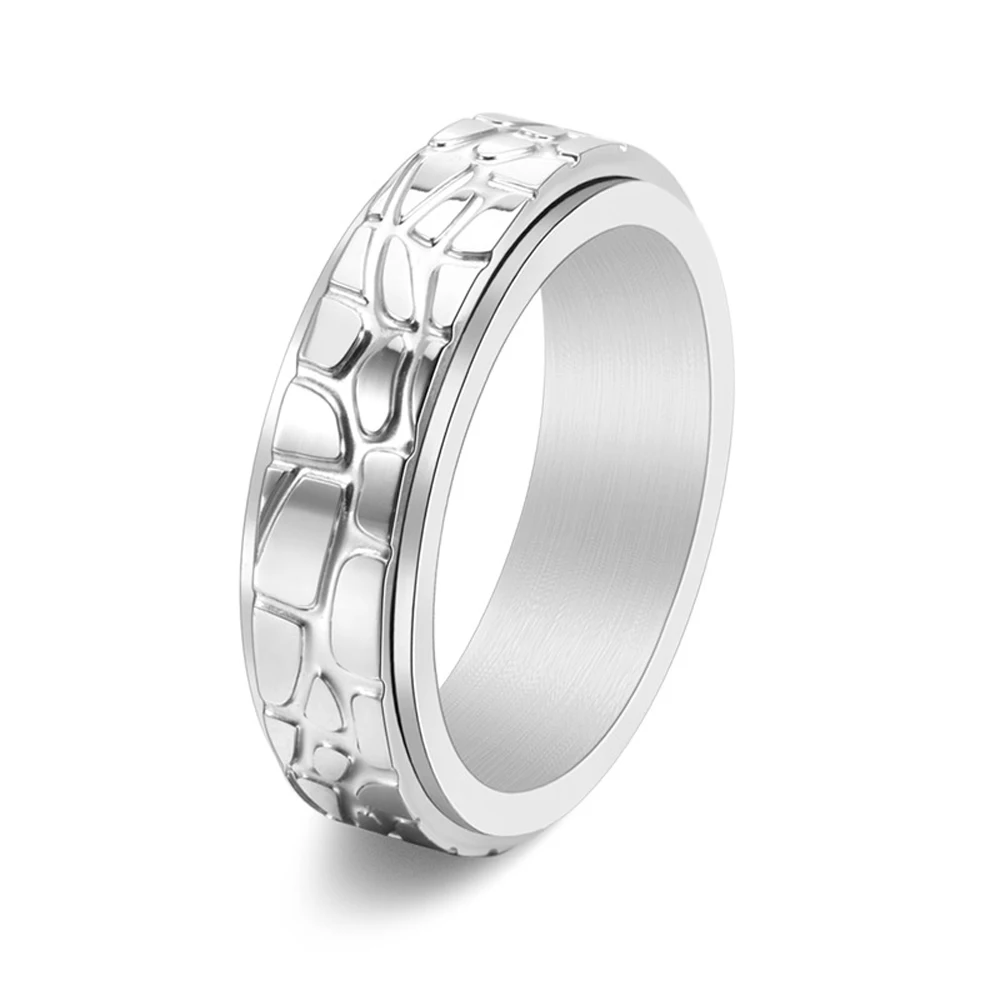 Luxury Stone Texture Titanium Steel Rotatable Ring Spinner Jewelry for Men Women Trendy Minimalist Gothic Band