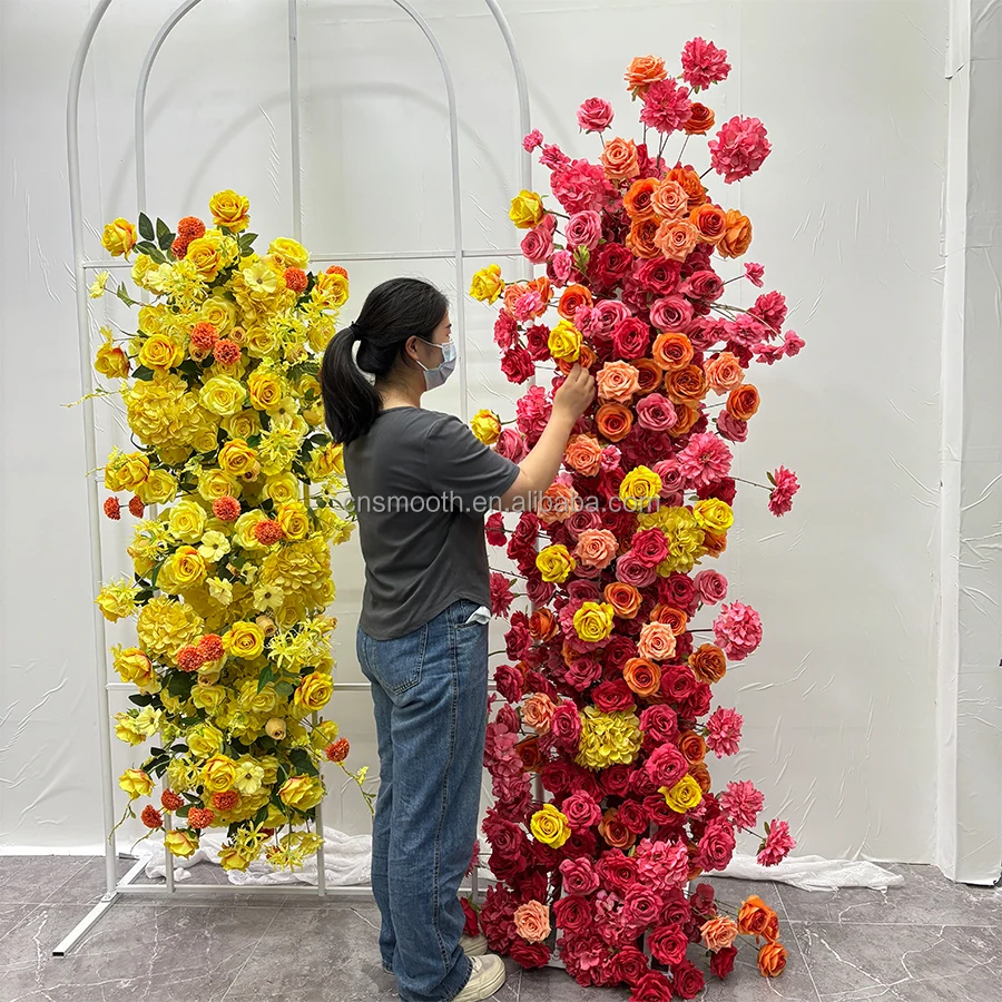 

Custom Service Top Quality Artificial Flower Arrangements Yellow Pink Orange Flower Runner