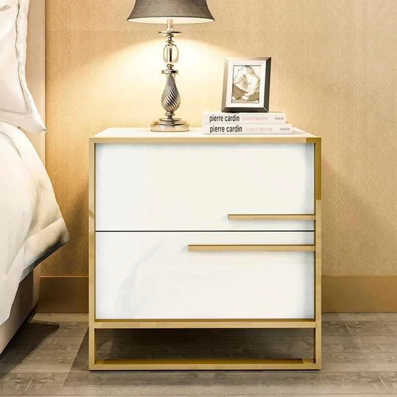 Modern Bedroom Gold Stainless Steel Legs Bedside Table