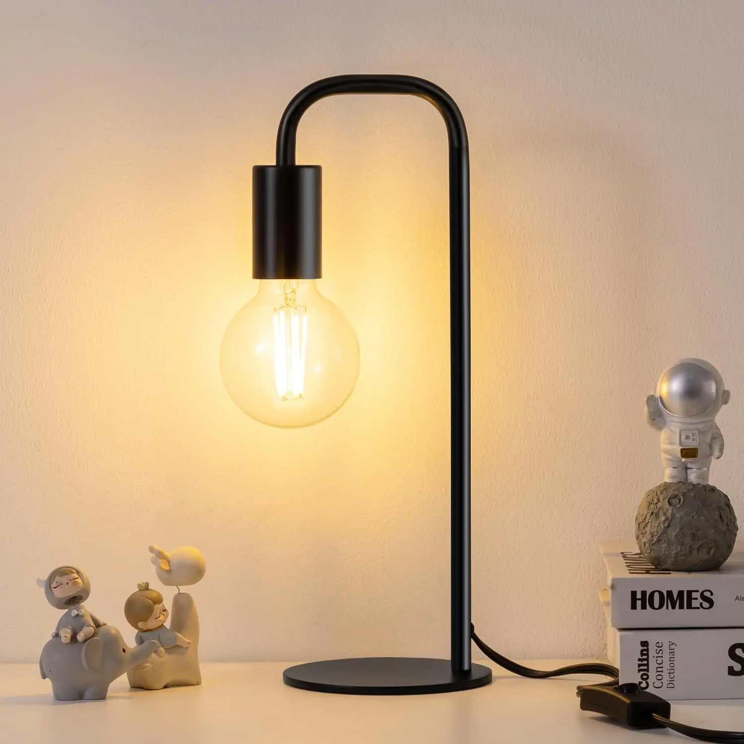 

Industrial Table Lamp for Bedroom, Small Nightstand with E26 Socket, Modern Desk Light for Living Room, Reading, Office