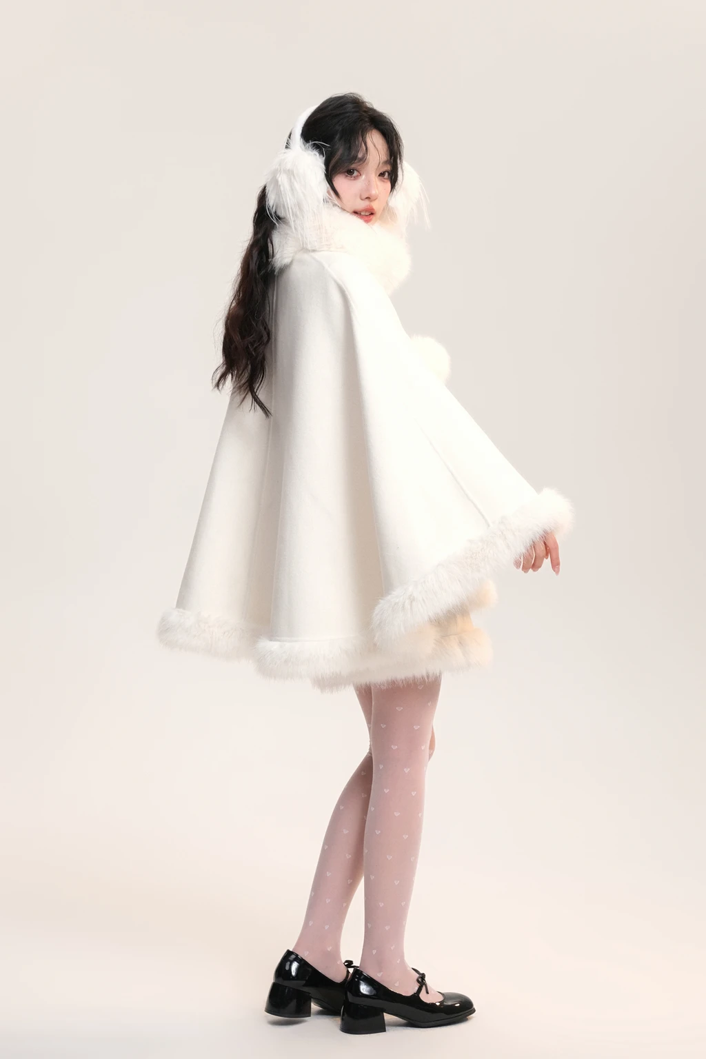 New Year Christmas Sweet Capes Set Fur Collar Single-Breasted Sleeveless Loose Plaid Thick Warm Cloak Coat Women Winter Jacket