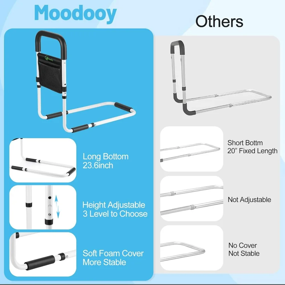 قضبان أمان للسرير قابلة للتعديل لكبار السن والكبار، مقاس كوين مع حزام، حاجز أريكة للأريكة