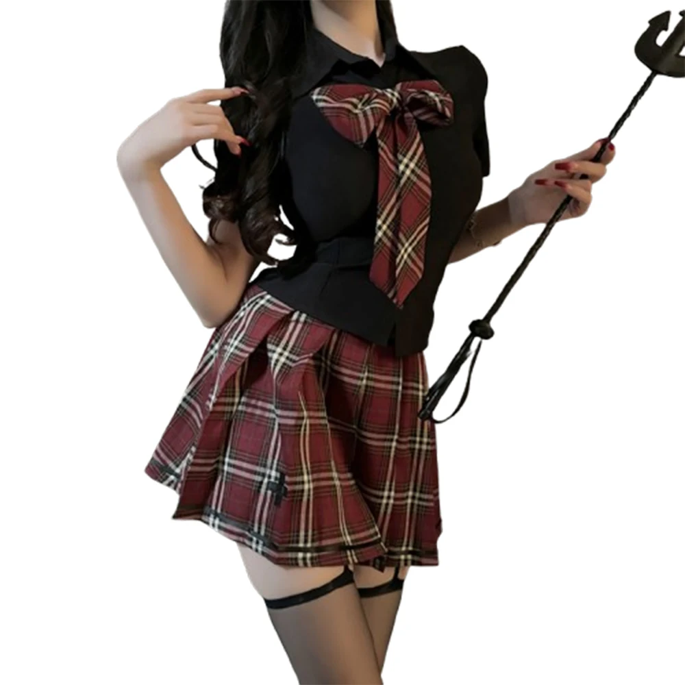 

Sexy Uniform Pure Desire Women JK Student Attire School Uniform Slim Fit Shirt Plaid Pleated Skirt for Cosplay Themed Parties