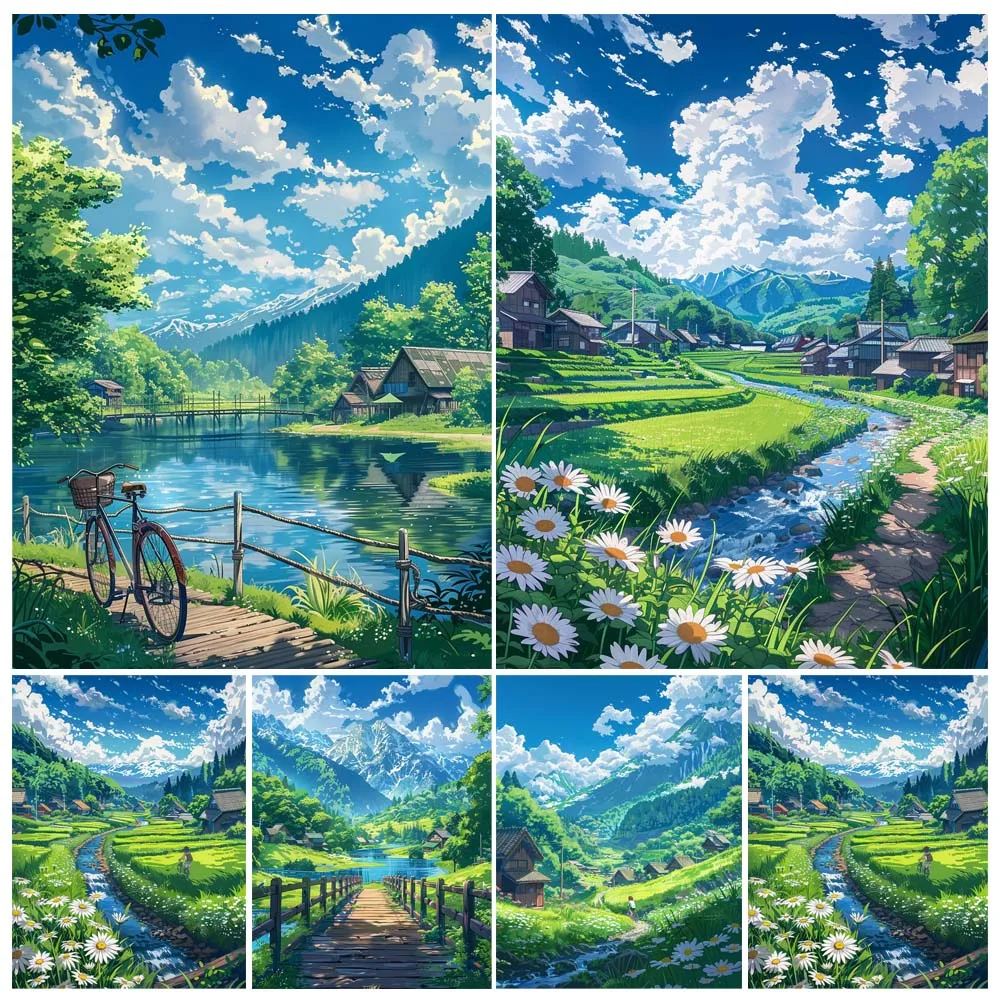 Painting by Number Kit Hand Pastoral Scenery Landscape DIY Acrylic Painting Acrylic Artwork Art Gift Home Decoration