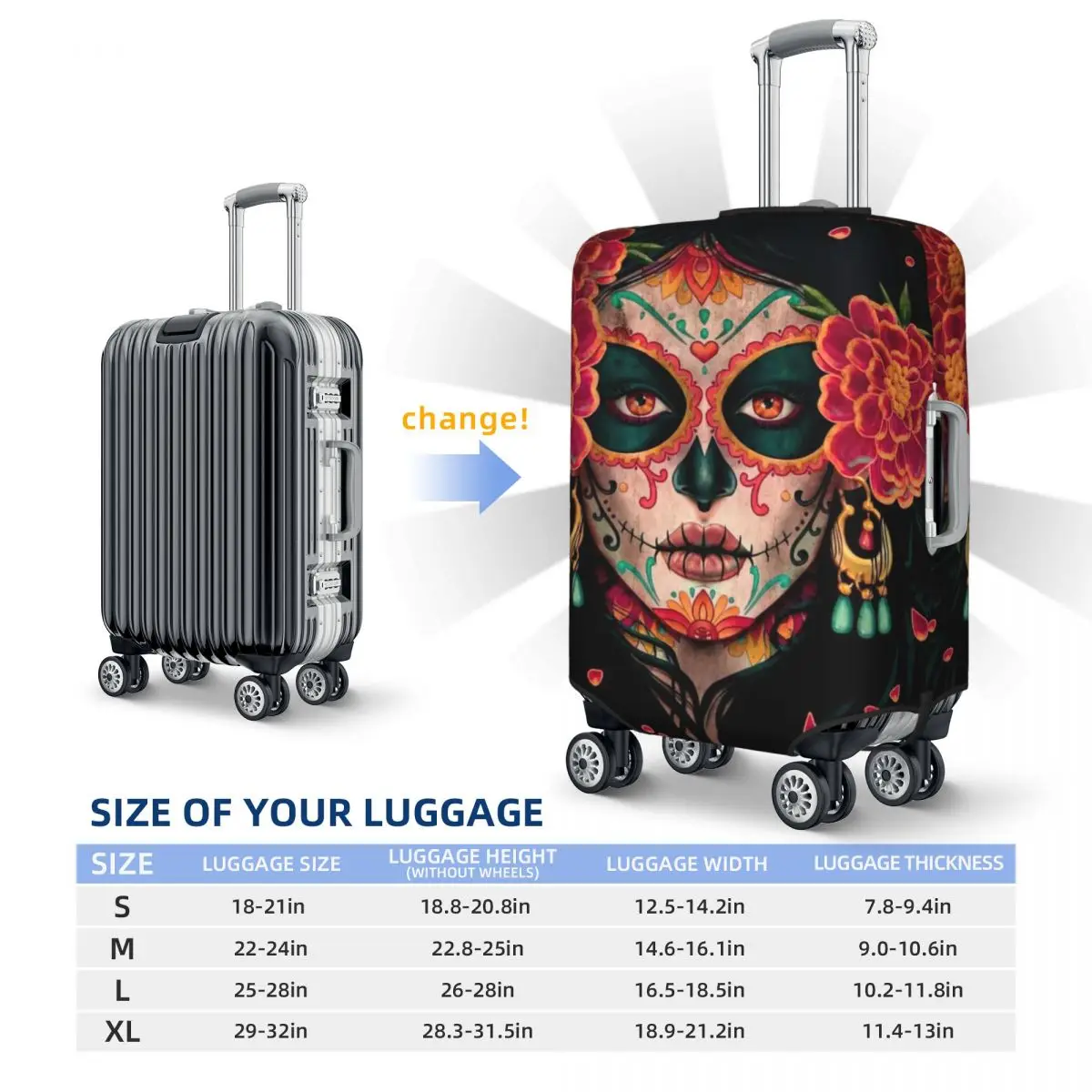 Day Of The Dead,Maria Dimova Print Luggage Protective Dust Covers Elastic Waterproof 18-32inch Suitcase Cover Travel Accessories