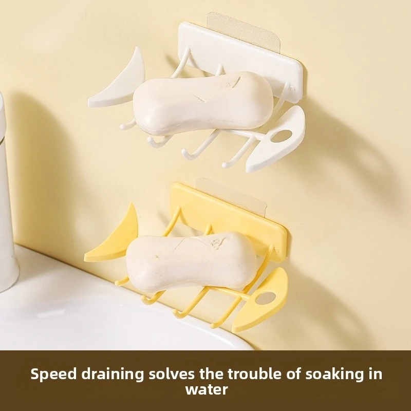 صندوق صابون مثبت على الحائط صندوق صابون مجاني للمرحاض على شكل عظمة السمك صندوق تصريف الصابون رف تخزين الحمام المنزلي