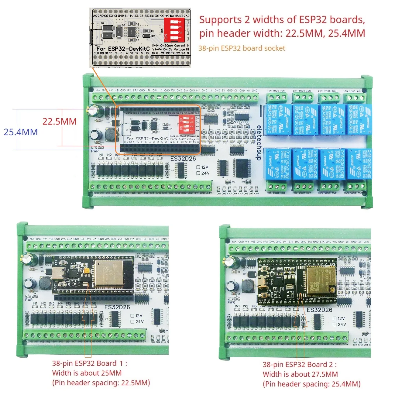 2AO-8AI-8DI-8DO ESP32 Wifi Network Relay Board 4-20MA 0-10V Digital Analog Input Output Module for Smart Switch IOT Simple PLC