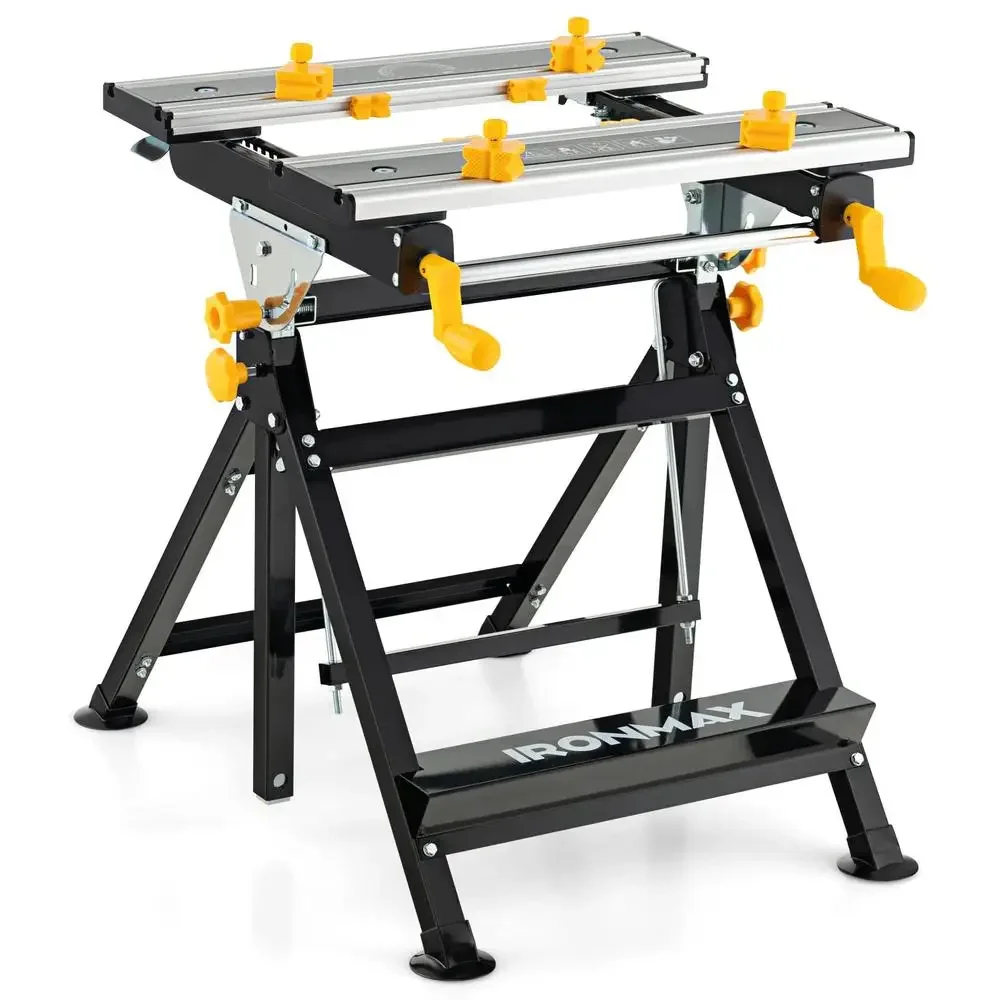 Portable Folding Work Table with 7-Level Adjustable Height Tiltable Platform 8 Sliding Clamps & 2 Rotary Clamping Handles