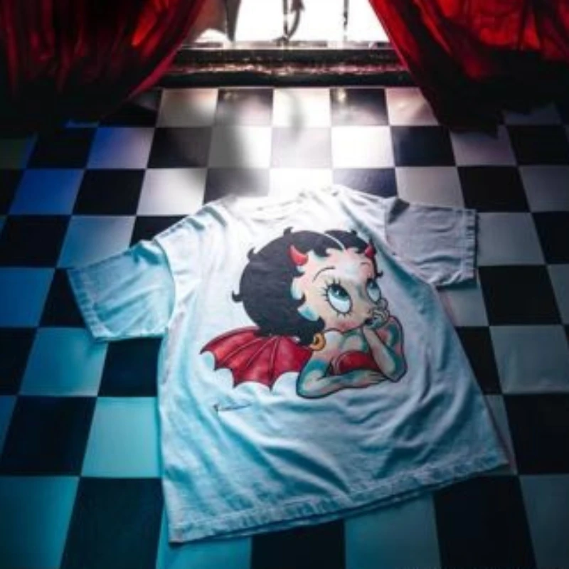 Oversized Little Devil Pattem Saint T-shirts High Street Casual Cartoon Angel Print Short Sleeve Tee Men Women