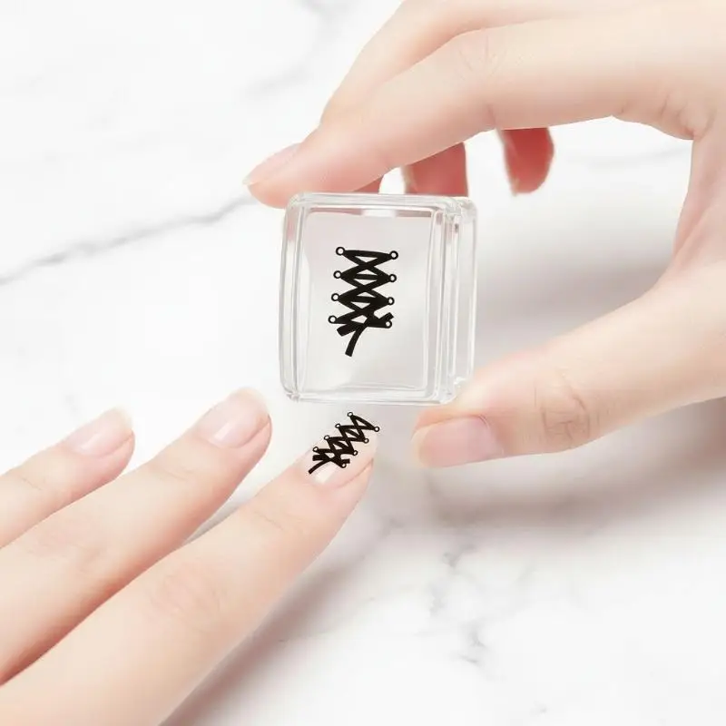 Square Nail Art Stamping Plates Portable Transparent Silicone French Manicure Print Tool for Holiday Party Nail Design