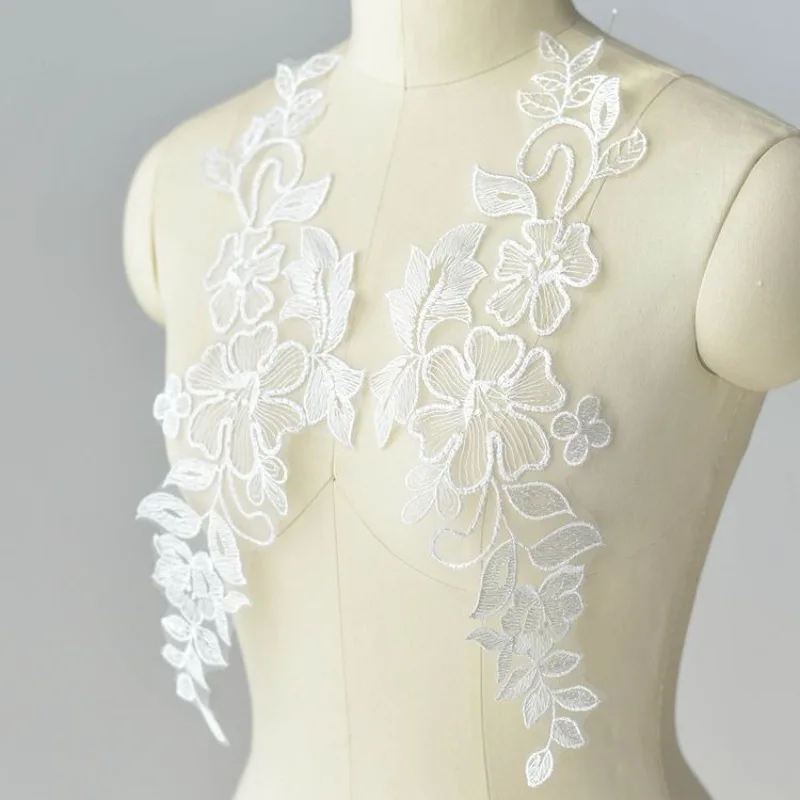 10 Pairs Embroidered Lace Flowers Cloth Stickers Wedding Veil Children's Clothing Dress Handmade Diy Material White