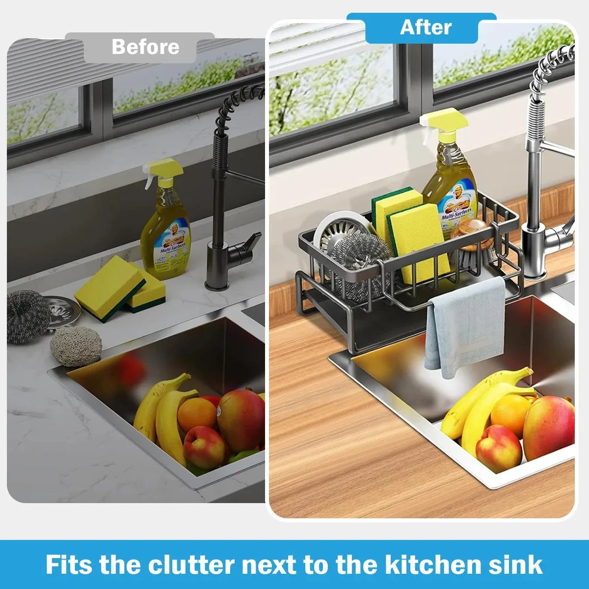 Kitchen Sink Drain Rack Organizer Sponge Storage Faucet Holder Soap Drainer Dishcloth Towel Rack Kitchen Sink Organizer