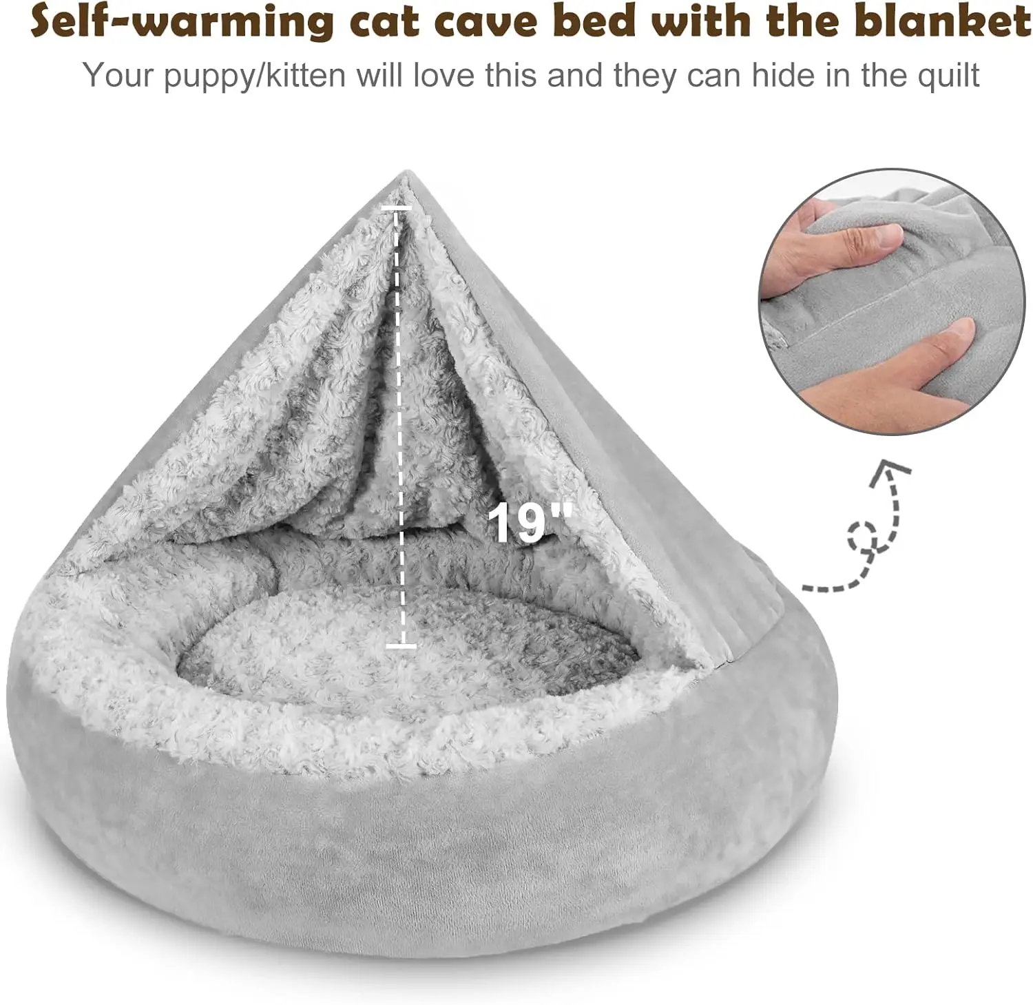 Cozy Donut Pet Bed for Small to Medium Dogs and Cats, Anti-Slip Machine Washable with Attached Blanket