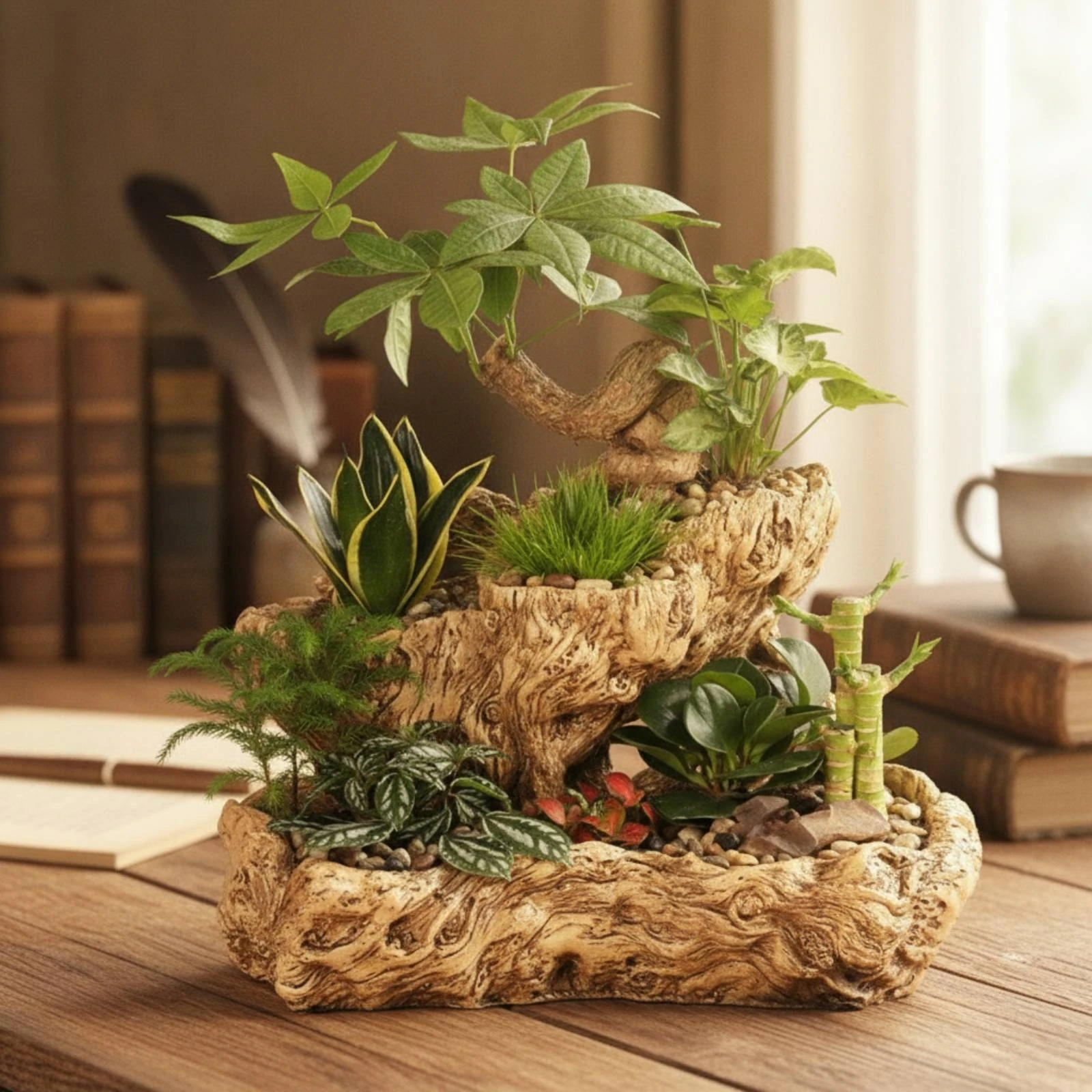 Tree Root Planter Lightweight Imitation Wood Planter Succulent Pot Realistic Faux for Plant Enthusiasts, Home Decor, Office Desk