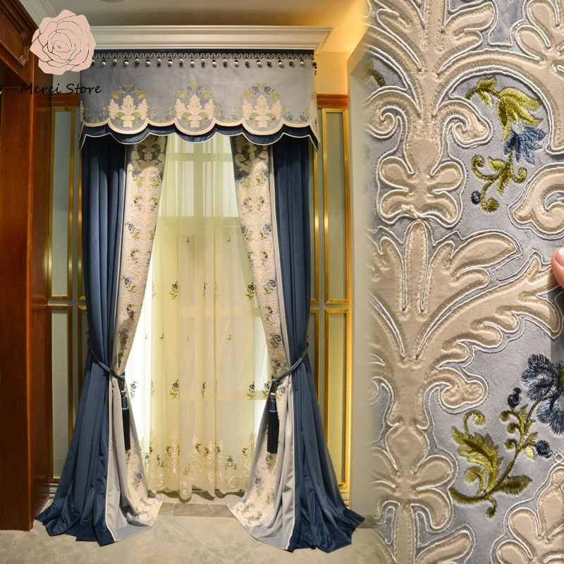 

French Light Luxury European Curtains for Living Dining Room American High-end Embroidery Window Drapes for Bedroom Custom Tulle