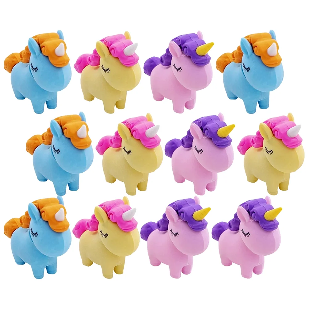 

12 Pcs Eraser Take Apart Erasers Unicorn Rubbers Cool Toy Scented Pull for Kids Cartoon