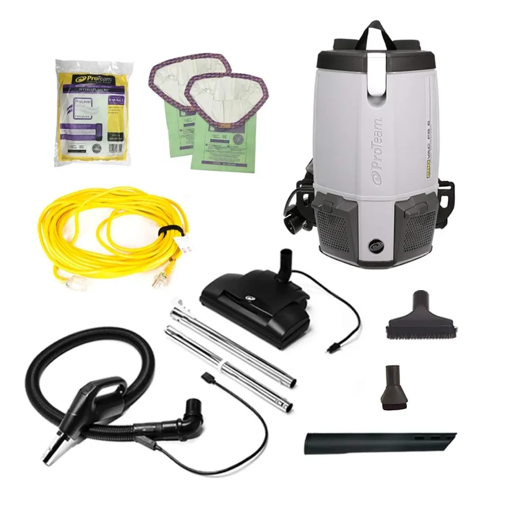 6 Commercial Backpack Vacuum with Power Nozzle Tool Kit, 6 Quart, Gray