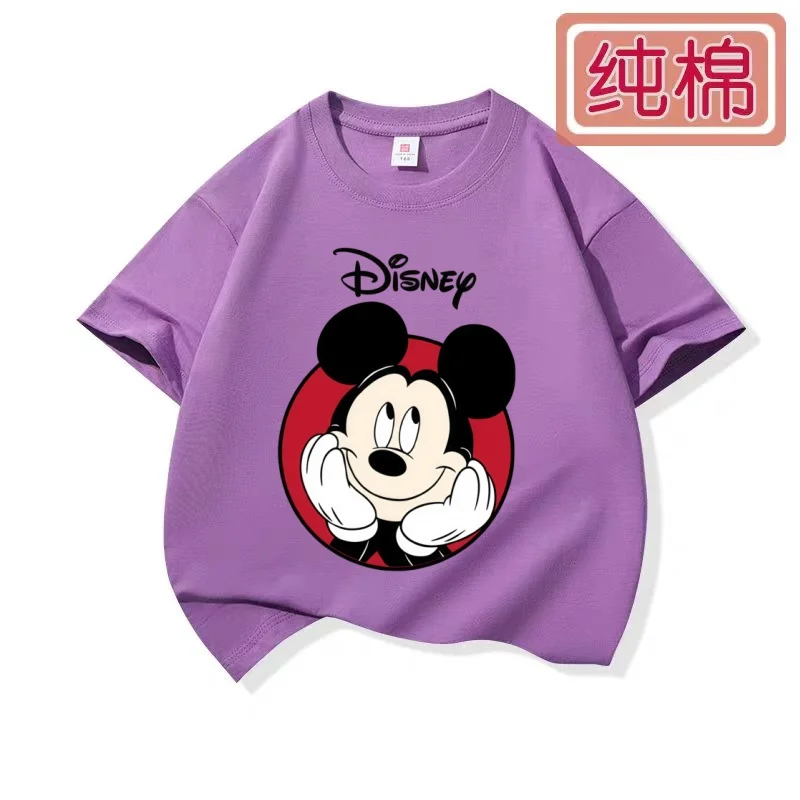 Disney 2026 new Stitch Angel children's short sleeved T-shirt 100% pure cotton summer top for boys and girls, same style