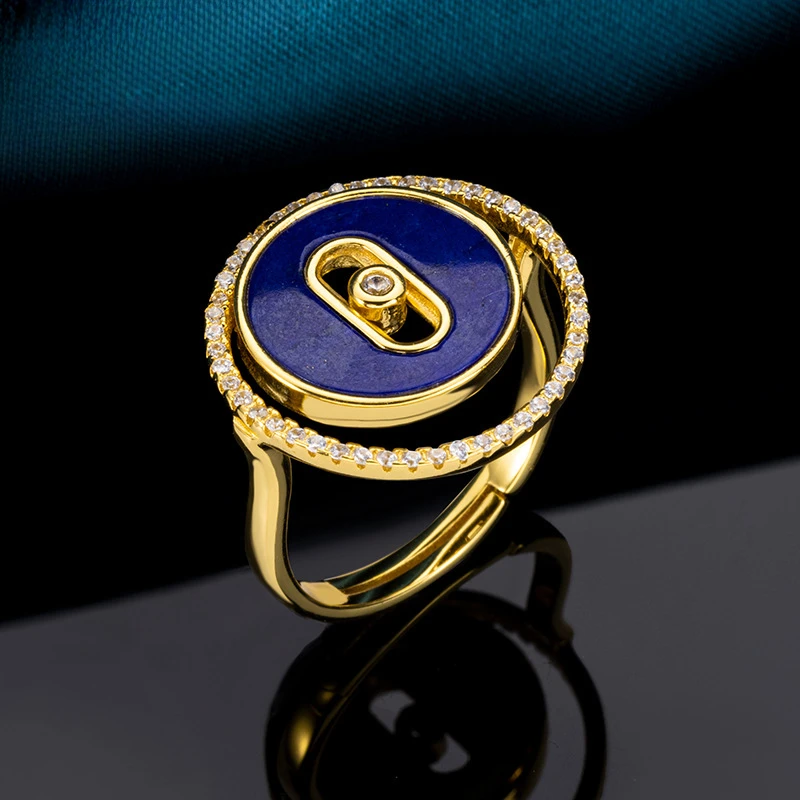 

GXGlint Circular Gemstone Ring Featuring Natural Chrysocolla Inlay Open Rings Fashion Jewlery Party