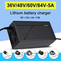 Cargador inteligente de batería de iones de litio, 36V, 48V, 60V, 72V, 5A, 10S, 13S, 16S, 20S, 42V, 54,6 V, 67,2 V, 84V, 5A, carga rápida para EE. UU./UE/AU/Reino Unido enchufe