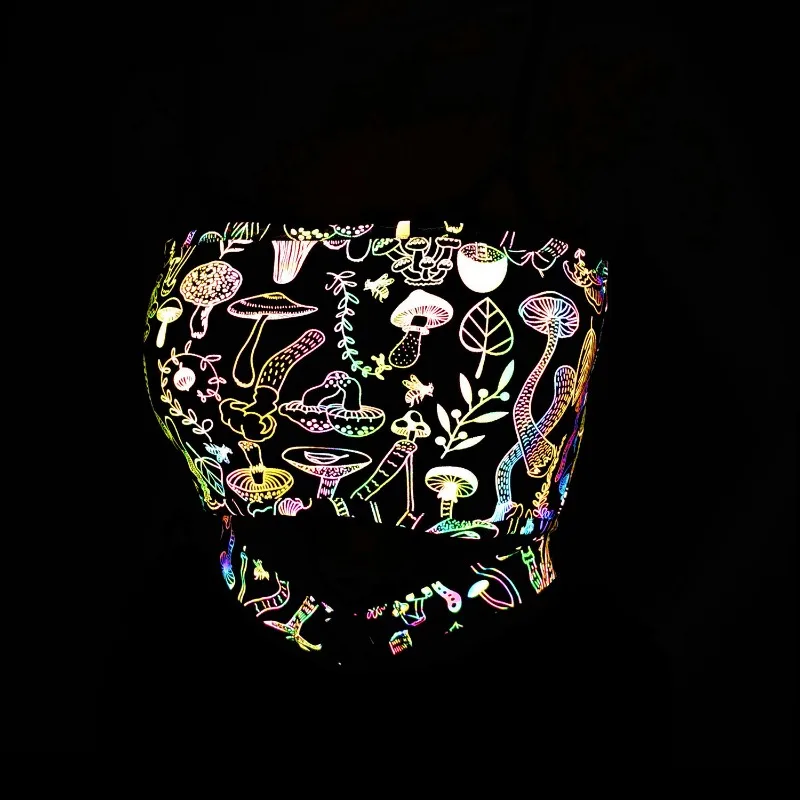 الفطر طباعة عاكس صديرية دائرية المرأة الكورية نمط موضة كامي قبالة الكتف Bodycon المحاصيل القمم الشارع الشهير نادي الخروج القمم