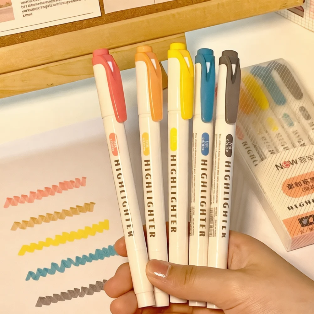 Dual Tip Highlighter Pens Set Vibrant Colors Marking Markers For Journaling Art School Office Supplies Drawing Stationery