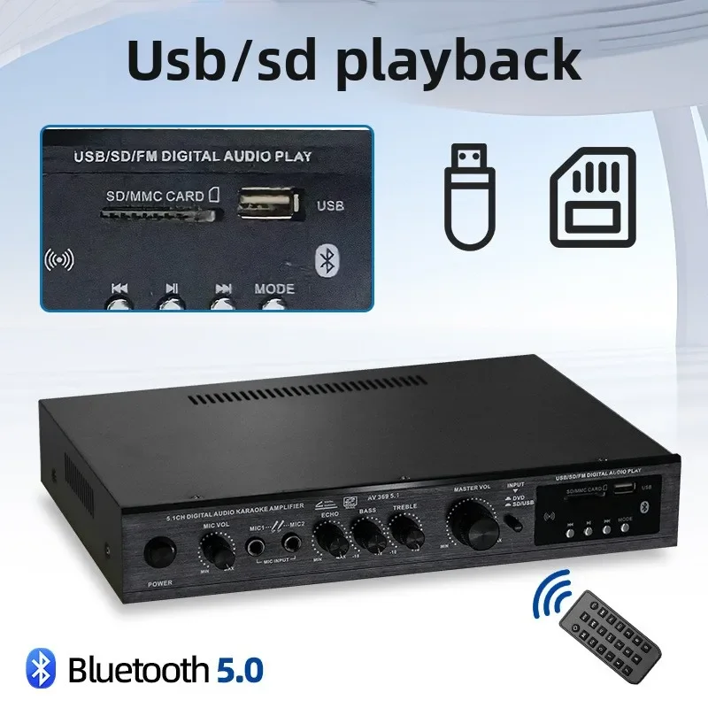 DurablePositive 5.1 Channel Overweight Bass High Power Stage Home Theater Bluetooth Radio Outdoor Power Amplifier Wholesale