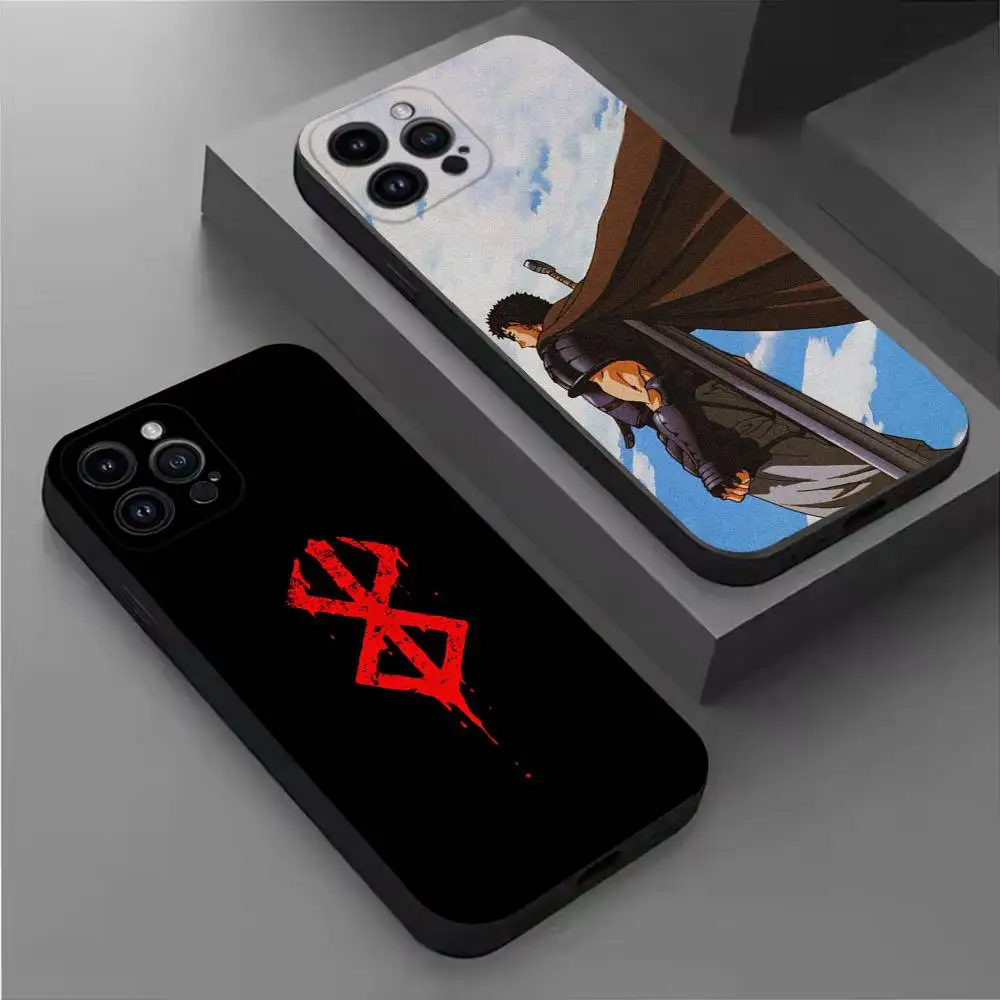 Coque de téléphone Cool Anime Berserk pour iPhone 16,15,14,13,12,11 Plus,Pro Max,XS,X,XR,SE,Mini,8,7, coque noire en Silicone souple