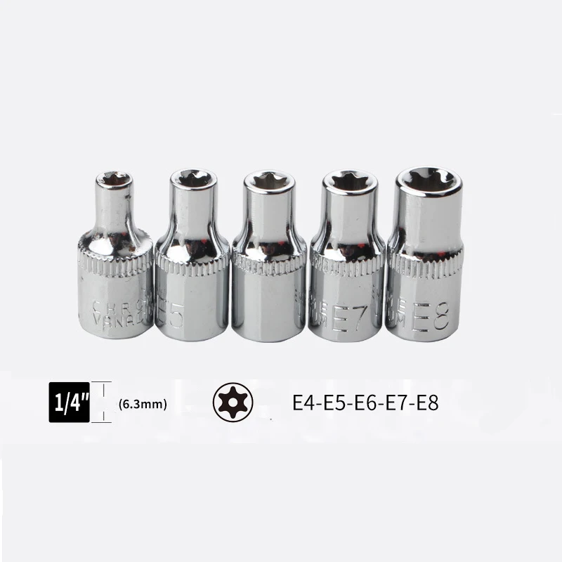 E Type Socket Set 1/4 3/8 Female Torx Sockets 1/2 Star Wrench Head For Ratchet E4 To E24 Box End Spanner Repair Tool