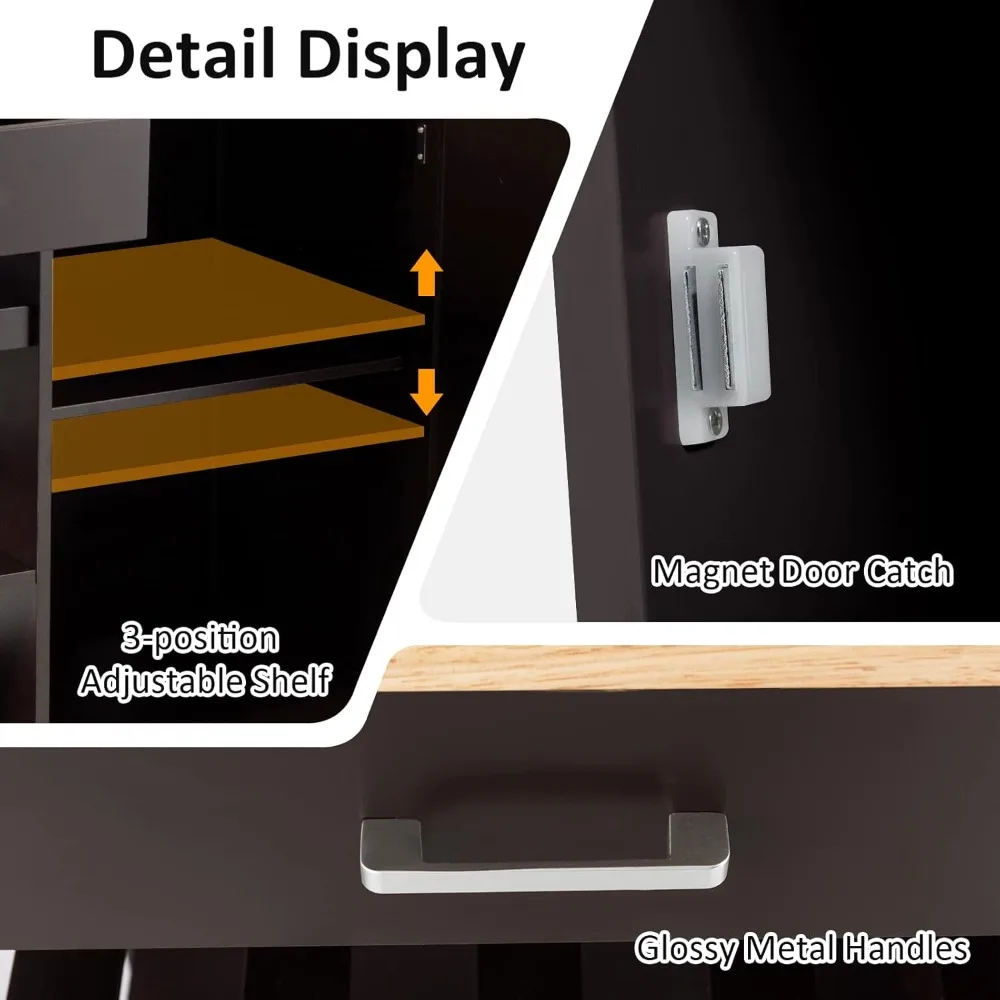 Kitchen Storage Cart with Wheels, Trolley Cart featuring Wine Rack, Shelves, and Towel Rack, 360° Swivel Wheels & Detachable