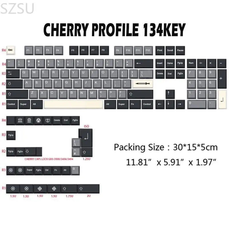 SZSU Sword Keycap PBT Standard Dye Sublimation Process Keycap 134Keys Cherry Profile 6.25U Space for Mechanical Keyboard - Image 6