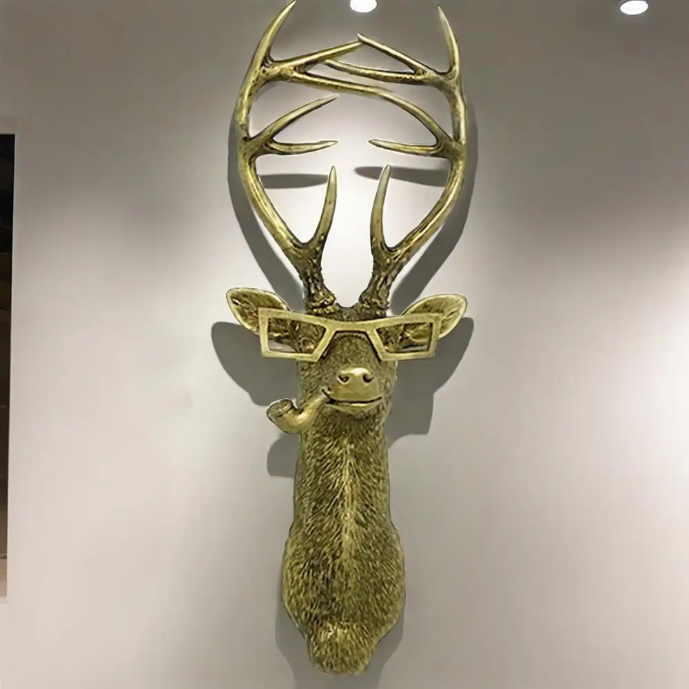 نظارات على شكل رأس غزال للتعليق على الحائط من البرونز المقلد لتزيين الحائط على شكل حيوانات مناسبة لغرفة المعيشة وغرفة النوم ومدفأة المكتب