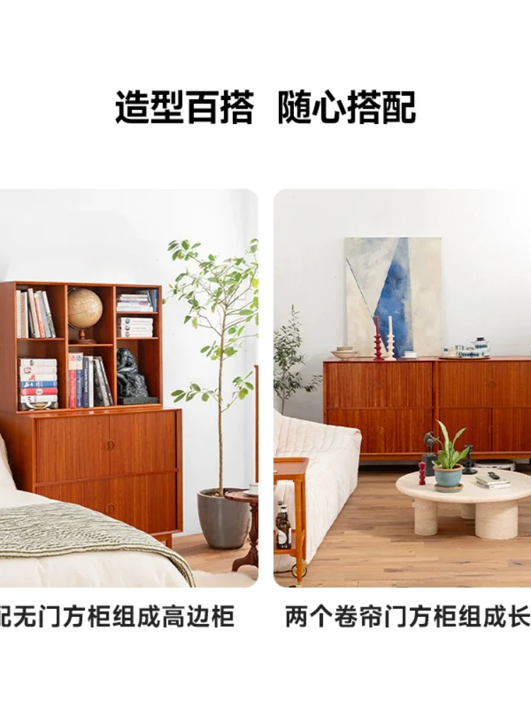 Rolling shutter door square cabinet, retro cherry wood solid wood dining side storage cabinet