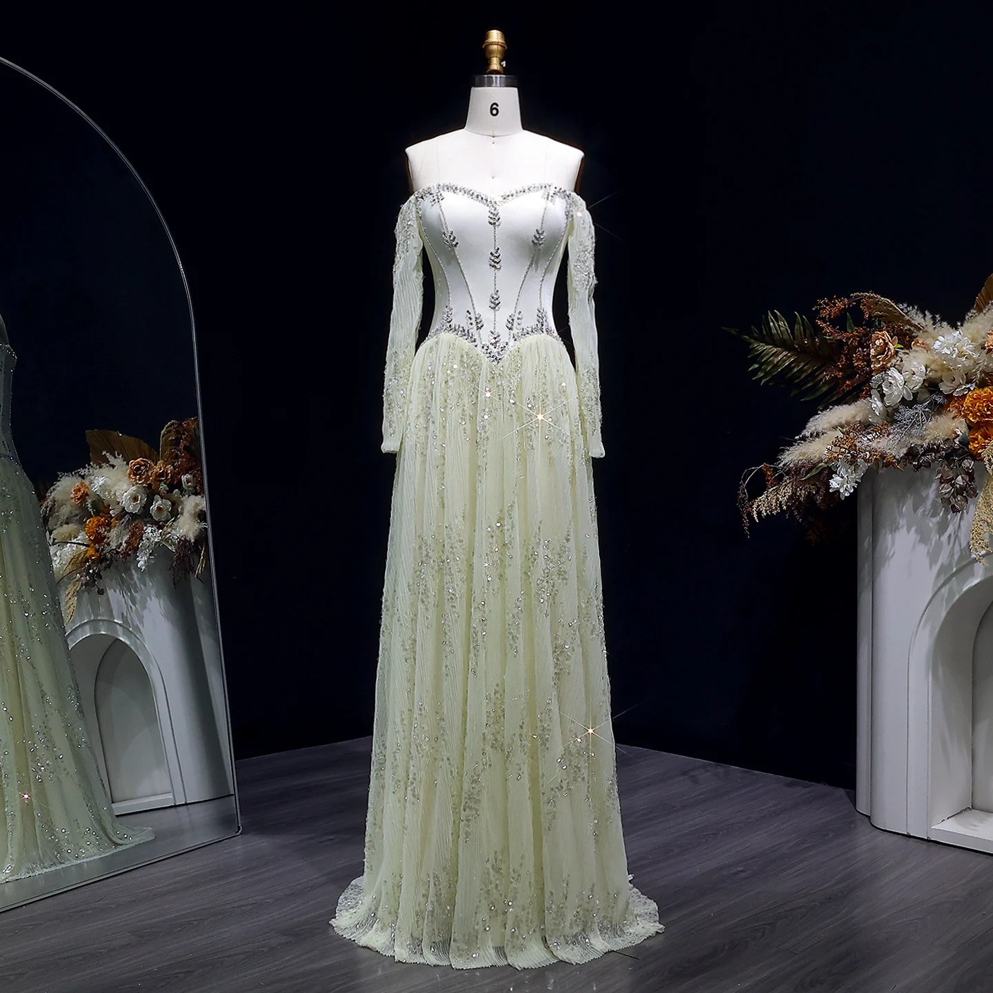 Sharon Said Elegantes Sweetheart-Abendkleid mit Transparenten Langen Ärmeln und Perlen für Hochzeiten, Partys und Bälle SS628 Maßanfertigung – Detail 9