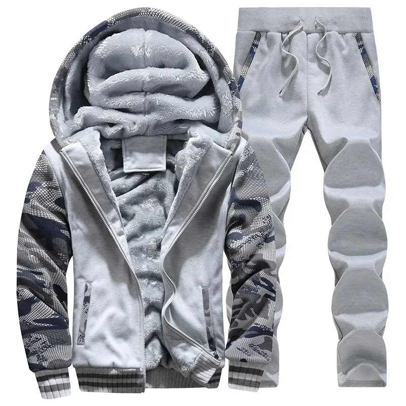Men's Winter Thickened Tracksuit Sets Fleece Hooded Jacket for Outdoor Sports Suit Leisure Running Fitness Warmth Two-piece Set view 5