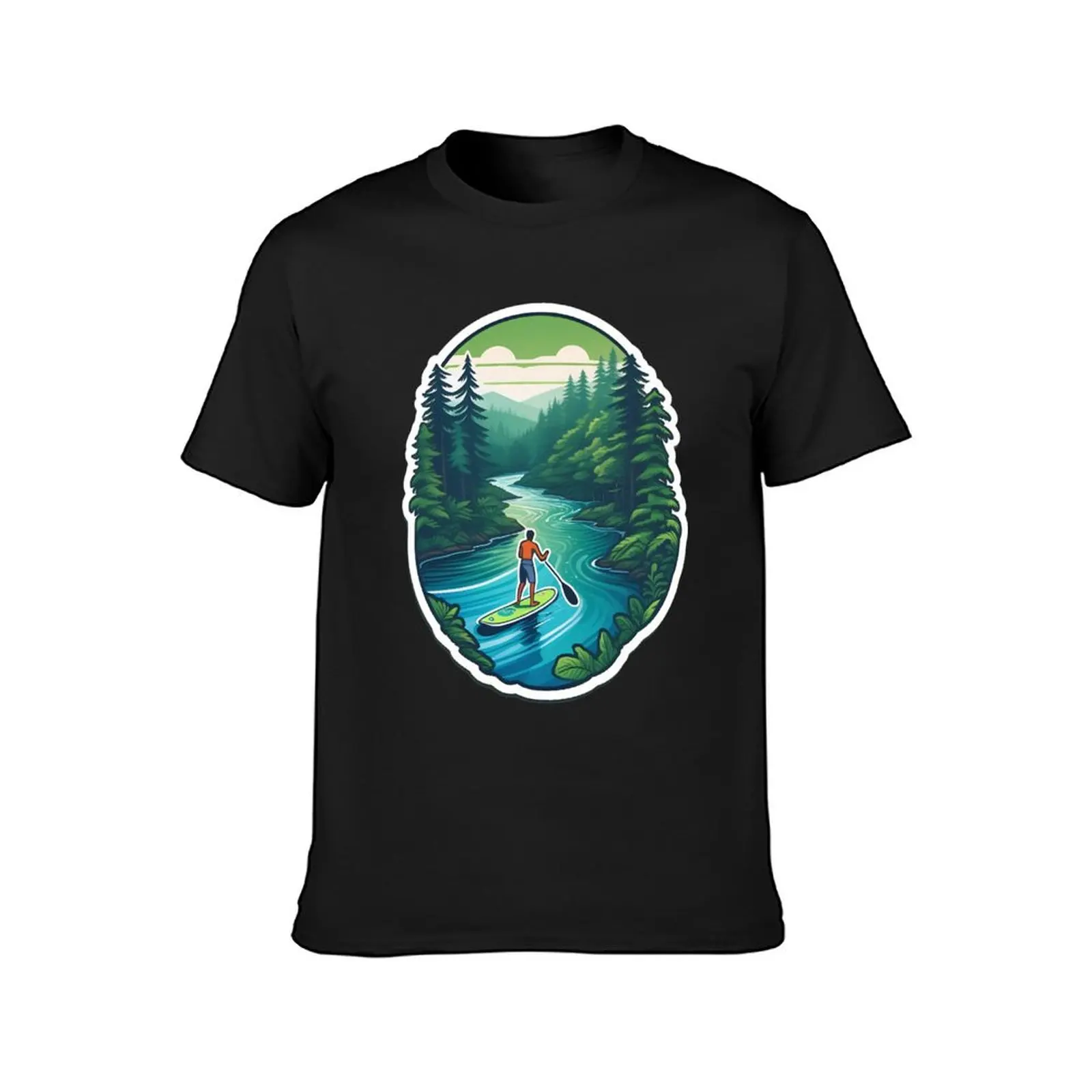 A paddle board adventure along a winding river through a lush forest T-Shirt heavyweights cute tops t shirts men