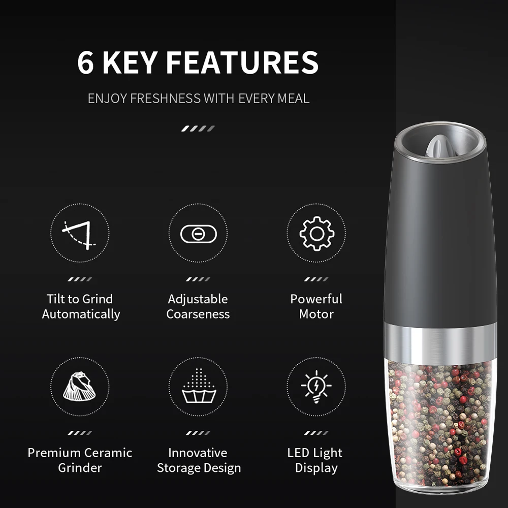 1/2Pcs Electric Automatic Gravity-Sensing Salt And Pepper Grinder Set Adjustable Spice Mill Kitchen Tools for Cooking