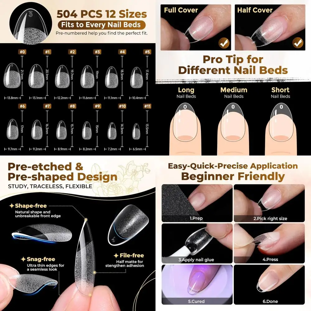 

Short Oval Almond ake Nails 504pcs Pron Nails Pre-shape Short Almond Round Gel Nail Tips or ull Cover Acrylic alse Nails or Nail