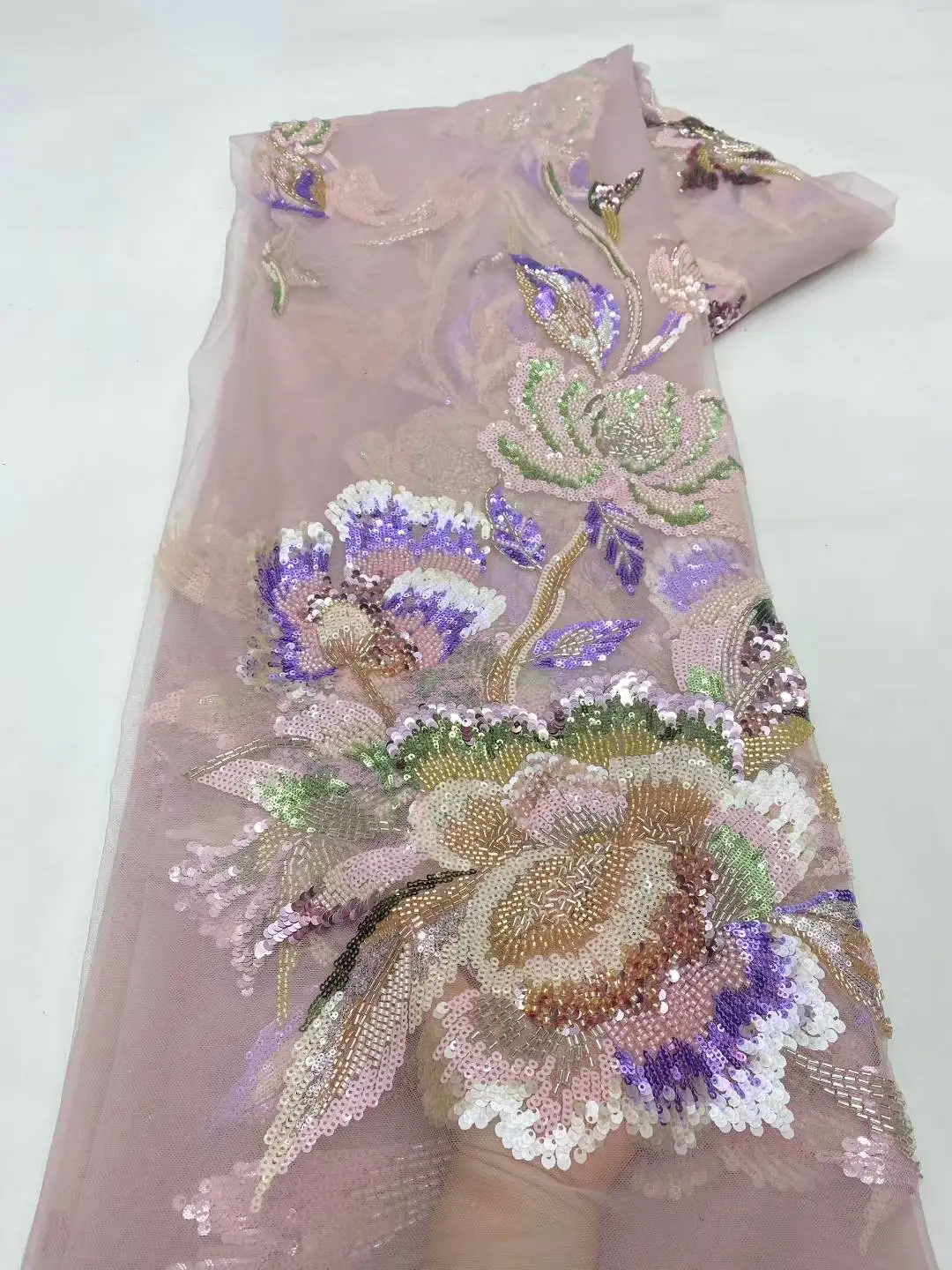 Tissu africain en dentelle à paillettes, dernière broderie de perles, Tulle français, maille, matériel pour la couture de mariage, 2025