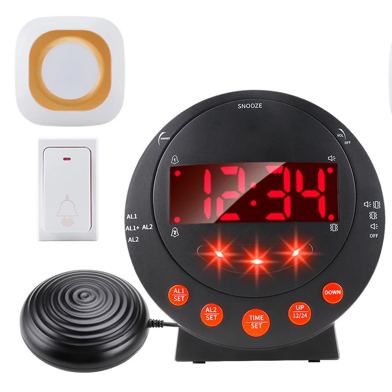 Digital Loud Speaker LED Flashing Light Vibrating Ring Alarm Clock Hearing Impaired Alert System for Heavy Sleepers Deaf