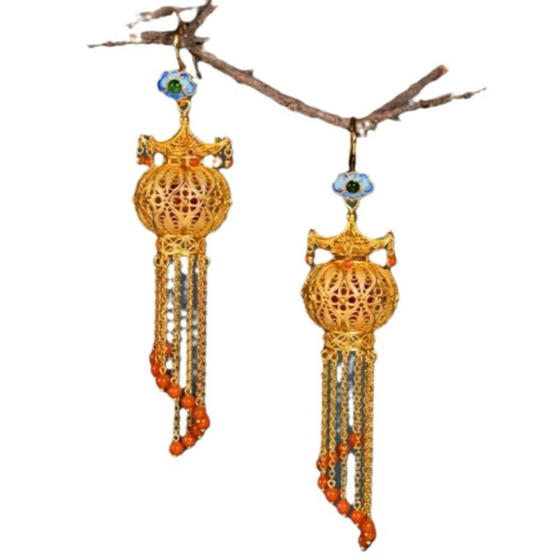 أقراط نسائية كلاسيكية على شكل فانوس قصر سلالة مينغ الصينية، هدايا مجوهرات ريترو متخصصة