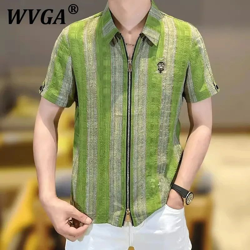 

WVGA Весна Лето Новый Мужской Тяжелый Тай-Дай Лоскутная Полосатая Молния Модная Рубашка С Рукавами Половиной Длины Нишевый Шикарный Повседневный Топ Ins W9791