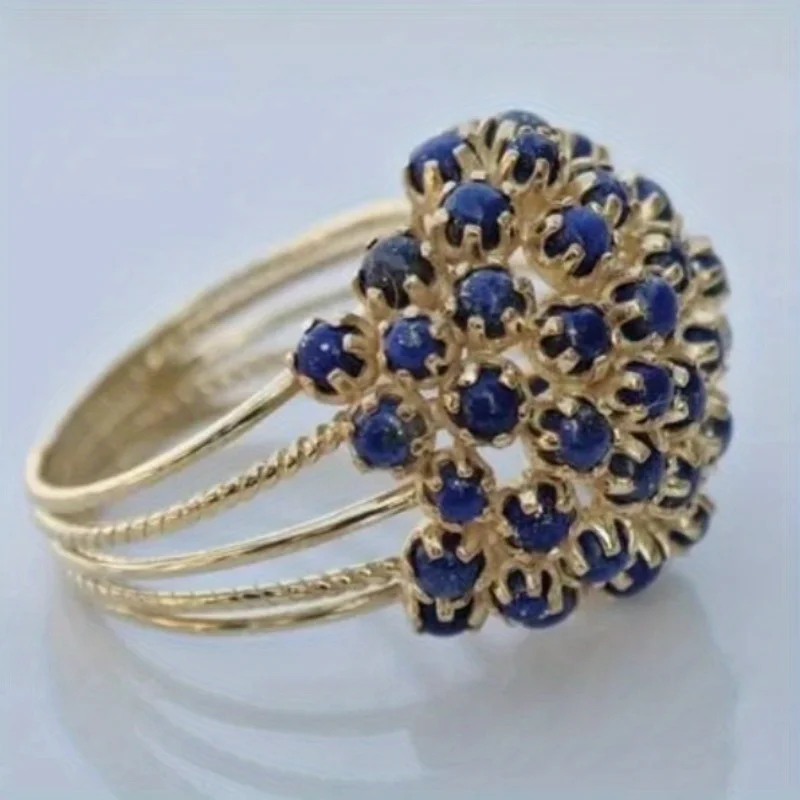 Vintage-Ring für Damen mit eingelegtem blauen Stein, Kreativität, goldfarben, Geometrie, Alltagskleidung, Party-Schmuck, Jahrestagsgeschenk